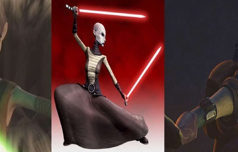 Asajj Ventress All Three Lightsabers: green, red and yellow